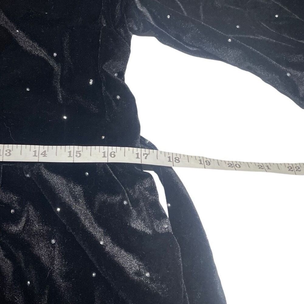 Black Velvet Sparkle Rhinestone Puff Sleeve Tiered Maxi - Picture 5 of 7
